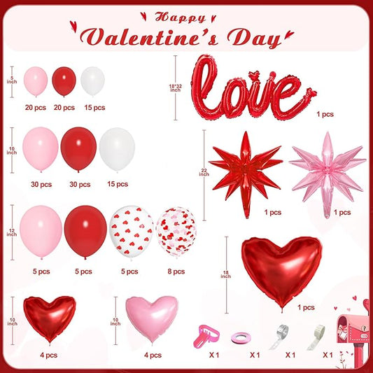 Ouddy Life 169Pcs Valentines Day Balloons Garland Arch Kit, Pink Red White Confetti Heart Balloon for Women Girls Valentine's Mother's Day Wedding Bachelorette Engagement Anniversary Party Decorations