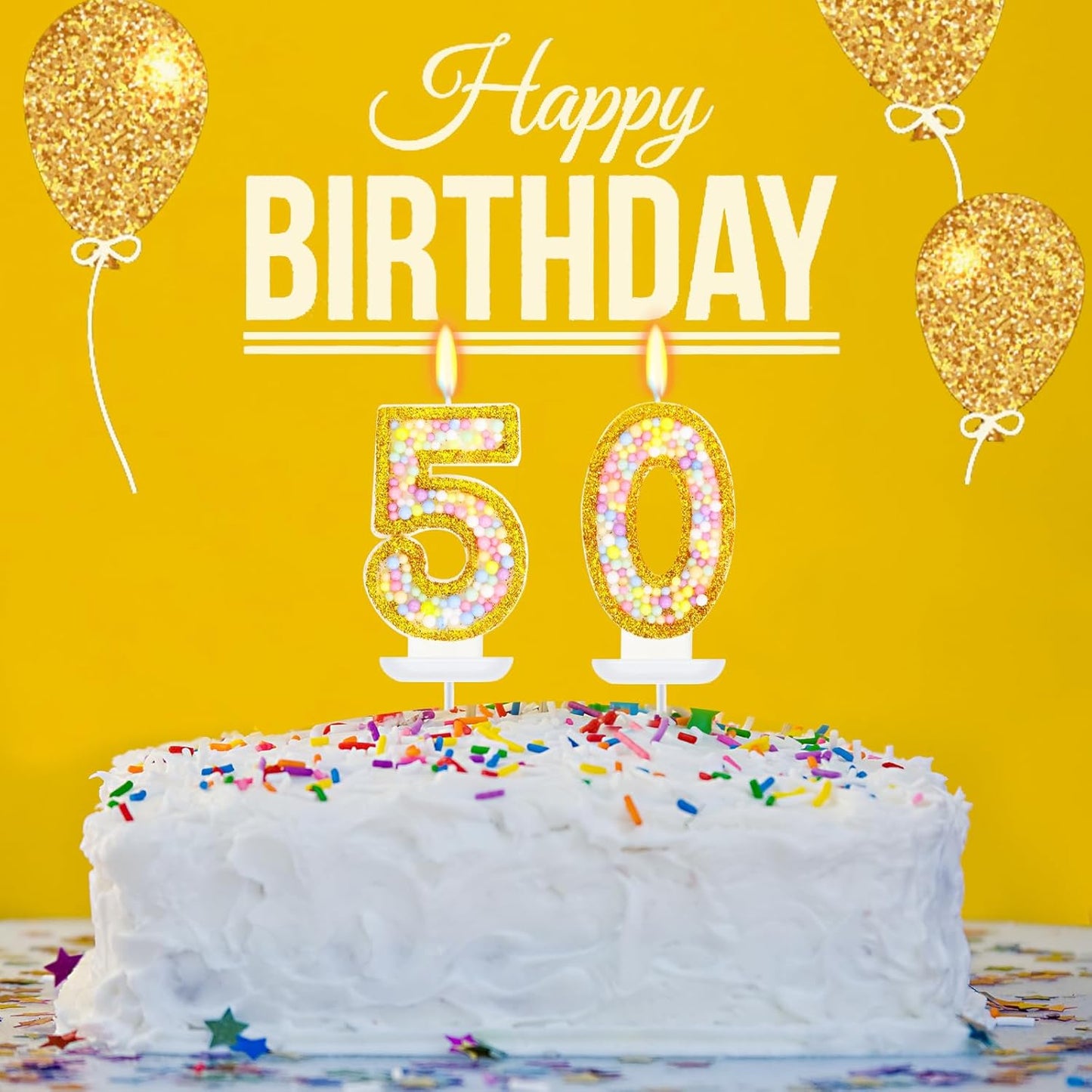 50th Birthday Candle for Women/Men, Golden Macaron Numeral Candles, Birthday Party Cake Decorations, Cake Topper for Birthday Party Supplies (Number 50)