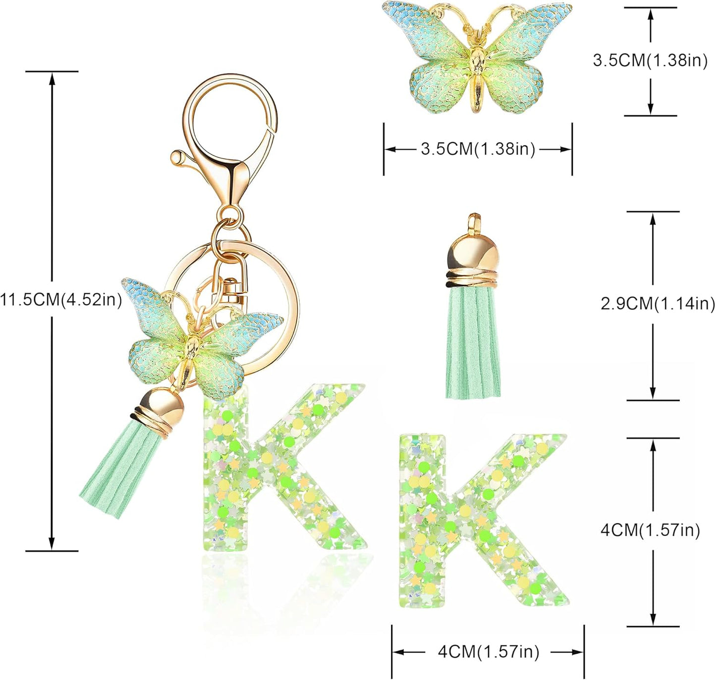 Fashion Alphabet Initial Letter Keychain Tassel Butterfly Pendant Key Ring for Purse Handbags Women Girl