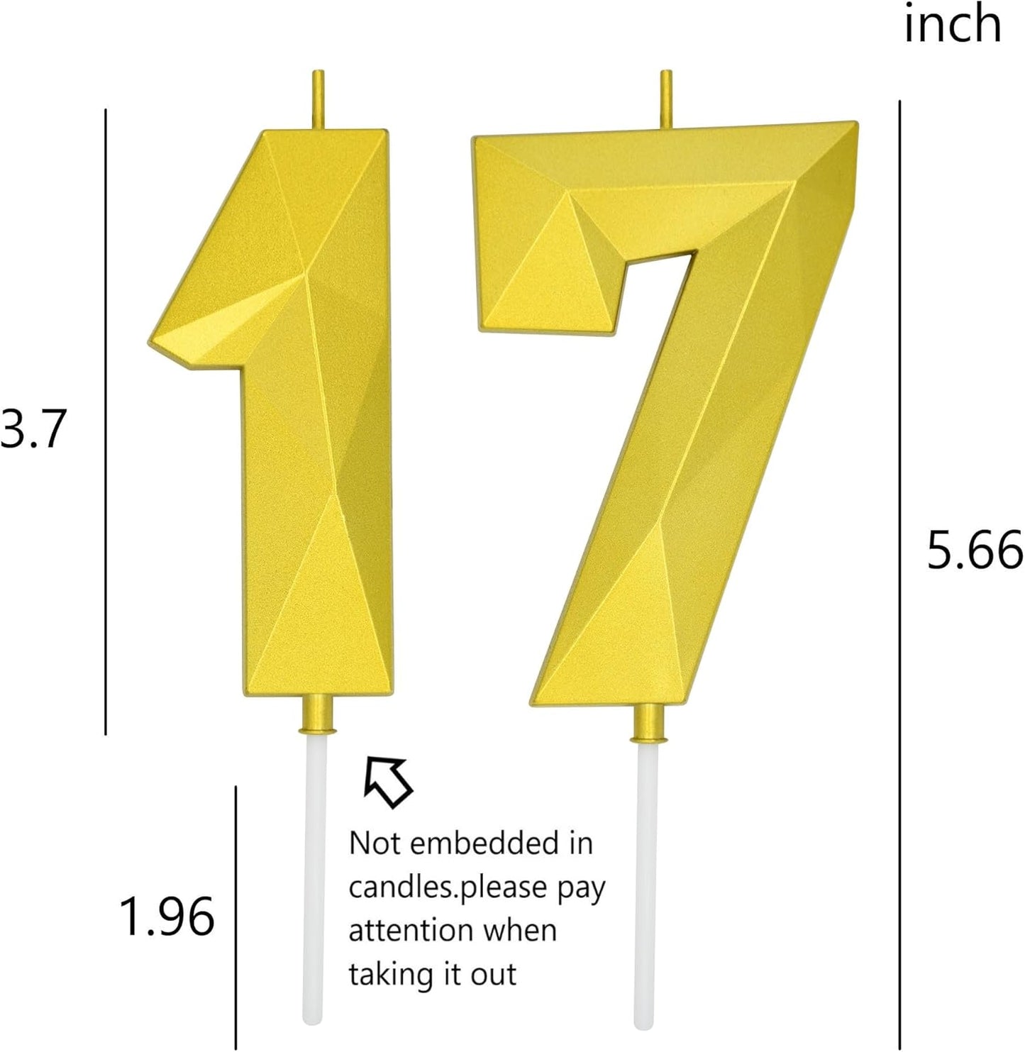 DERVENTA Large Birthday Candle Number 3D Gold 3.7 inch Party Celebration Anniversary Decoration Cake Topper 1 Piece (Number 17 Gold)