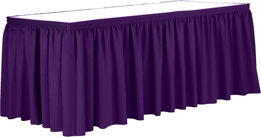 Ultimate Textile Pleat Polyester Fabric Table Skirt - Machine Washable, Flame Resistant, Cut & Sewn in NJ, Desk Skirt - Plum, 14' Shirred Pleat x 42" h