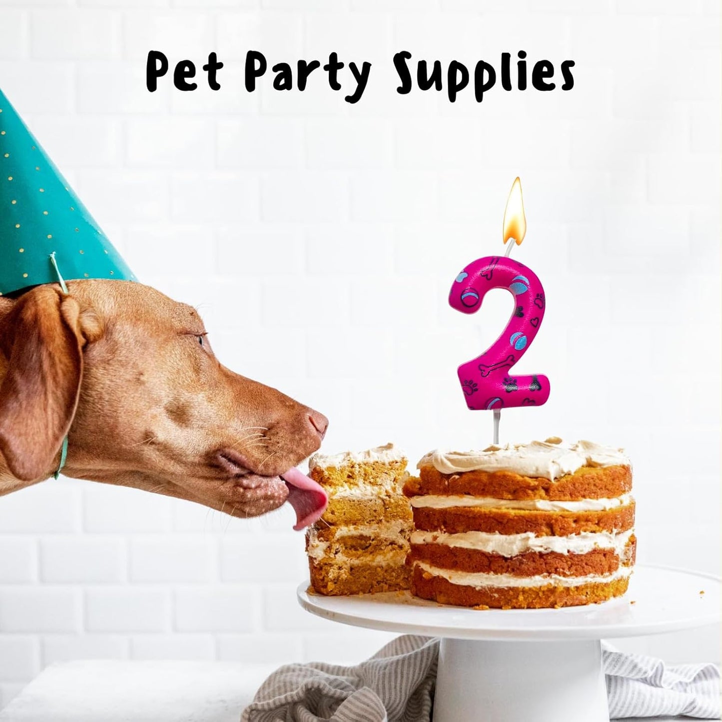 Number 2 Pink Purple Dog Paw Birthday Candles Cake Topper Numeral Birthday Candles for Boy Girl Dog Paw Decoration