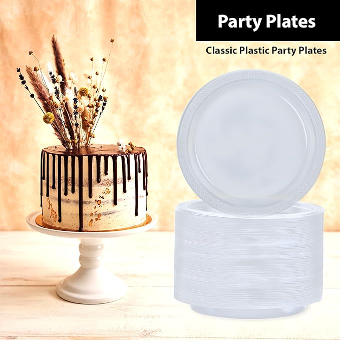 Hanna K. Signature Clear Plastic Plates 7 Inch - 600 count - Plastic Solid Round Party Plates For Weddings, BBQs, Birthday Plates - Disposable Clear Plates - Plastic Dessert Plates