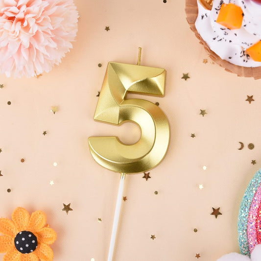 PHD CAKE 2.76 Inch Diamond Gold 5 Number Birthday Candles, Gold Number Candles, Cake Number Candles, Party Celebration