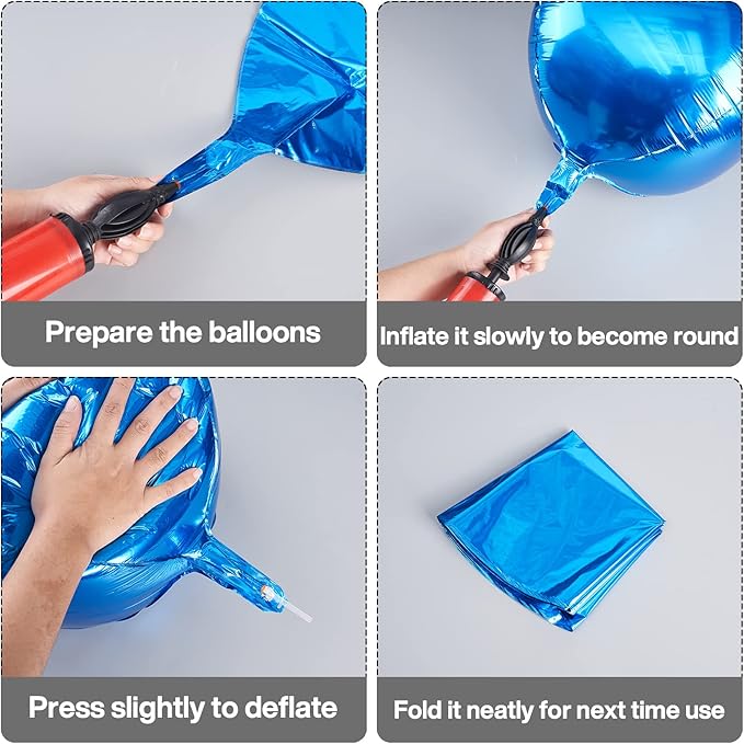 PartyWoo Royal Blue Foil Balloons 6pcs 22 Inch Large Round Foil Big Giant 4D Jumbo Inflatable Mirror Ball Mylar Balloons for Graduation Men Birthday Retirement Baseball Gaming Party Decorations