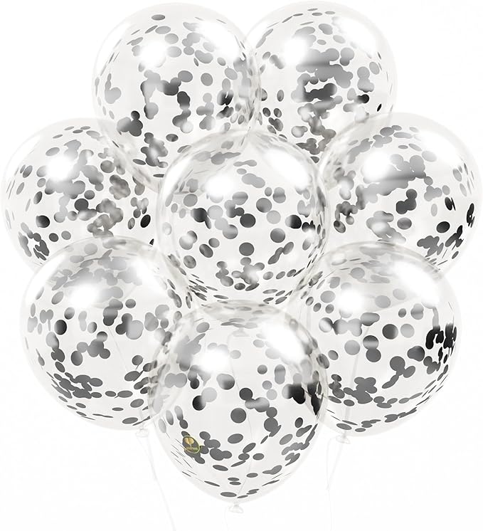 AFTERLOON® Biodegradable Balloons 24 pcs Clear 12" with Shiny Black Circle Confetti, Thickened Extra Strong Latex Helium Float, Baby Shower Gender Reveal Garland Wedding Birthday Party Decorations