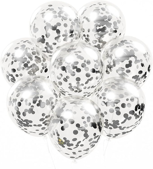 AFTERLOON® Biodegradable Balloons 24 pcs Clear 12" with Shiny Black Circle Confetti, Thickened Extra Strong Latex Helium Float, Baby Shower Gender Reveal Garland Wedding Birthday Party Decorations