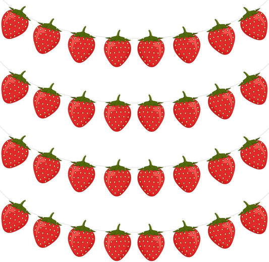Lewtemi 4 Pcs Berry First Birthday Decor Strawberry Baby Shower Decorations Hanging Banner Berry Garland for Strawberry Themed Party Favors Supplies(Red)