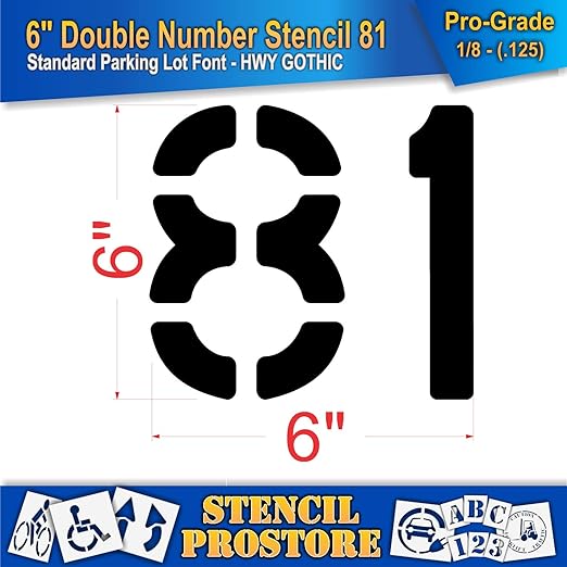 Pavement, Curb, and WheelStop Stencils - 6 inch Double Number Stencil - (81) - 6" x 6" x 1/8" (128 mil) - Pro-Grade