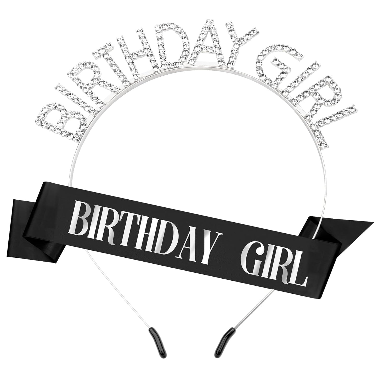 Birthday Sash Birthday Crown for Women, Birthday Girl Sash, Birthday Girl Crown, Black Birthday Sash and Crown Rhinestone Headband Set, Happy Birthday Girl Princess Tiara Sash Accessories Gifts