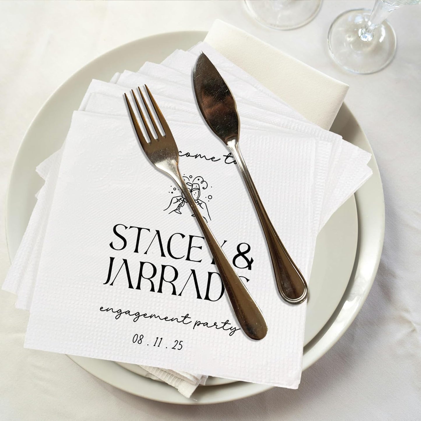 Luxury Custom Pack 15pcs Engagement Napkins, Engagement Napkins for Party, We're Engagement Napkins, Engagement Beverage Cocktail Luncheon Dinner Napkins 1