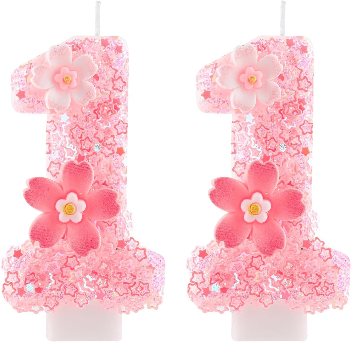 Cherry Blossom Pink Number 11 Birthday Candle, 2.8in Cute Shiny Happy 11th Birthday Candle with Tray & Stick Girls 11 Candle for 11 Birthday Ideal Birthday Parties Cake Decoration & Gifts