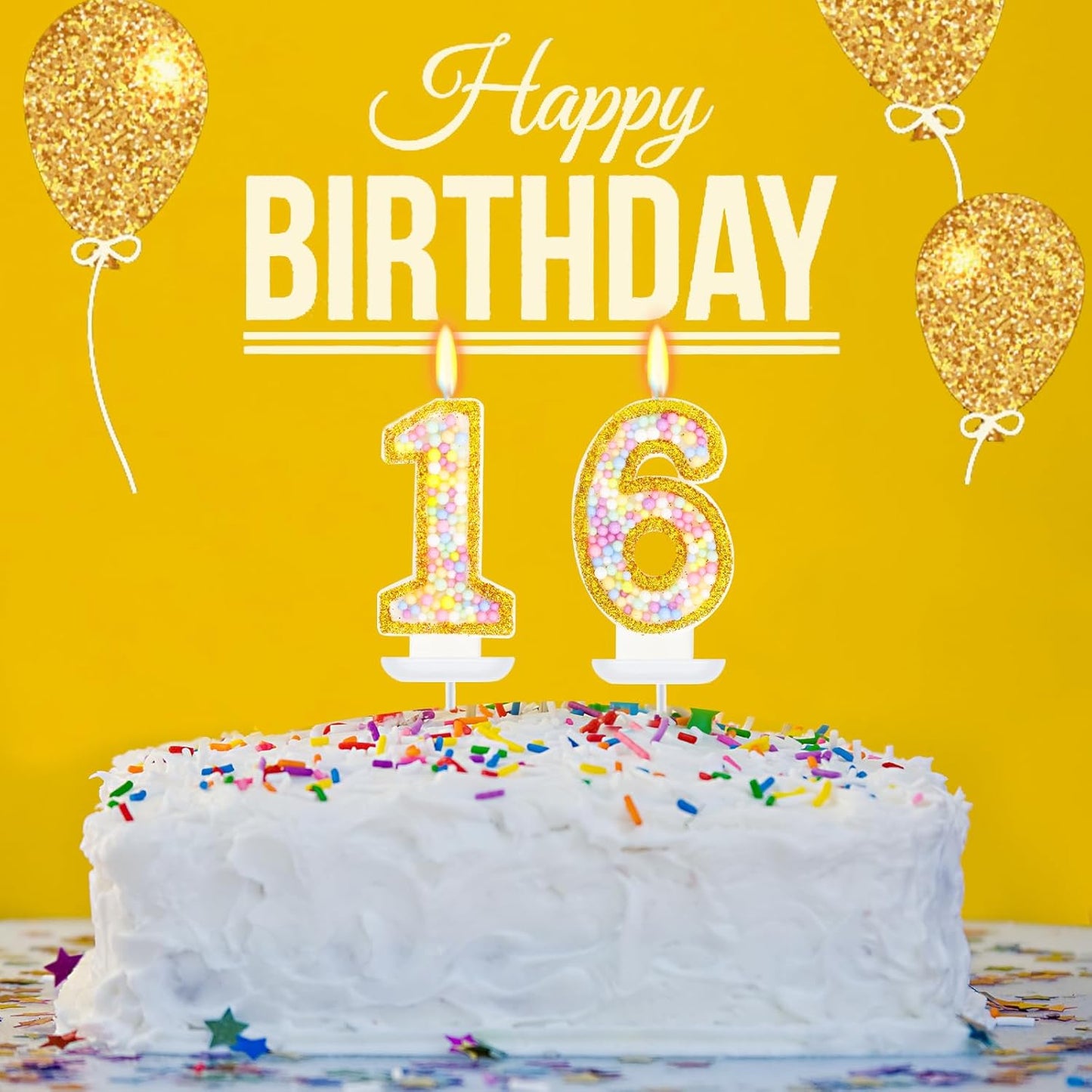 16th Birthday Candle for Cake, Colorful Macaron Numeral Candles for Boys/Girls, Birthday Party Cake Decorations, Golden Cake Topper for Birthday Party Supplies (Number 16)