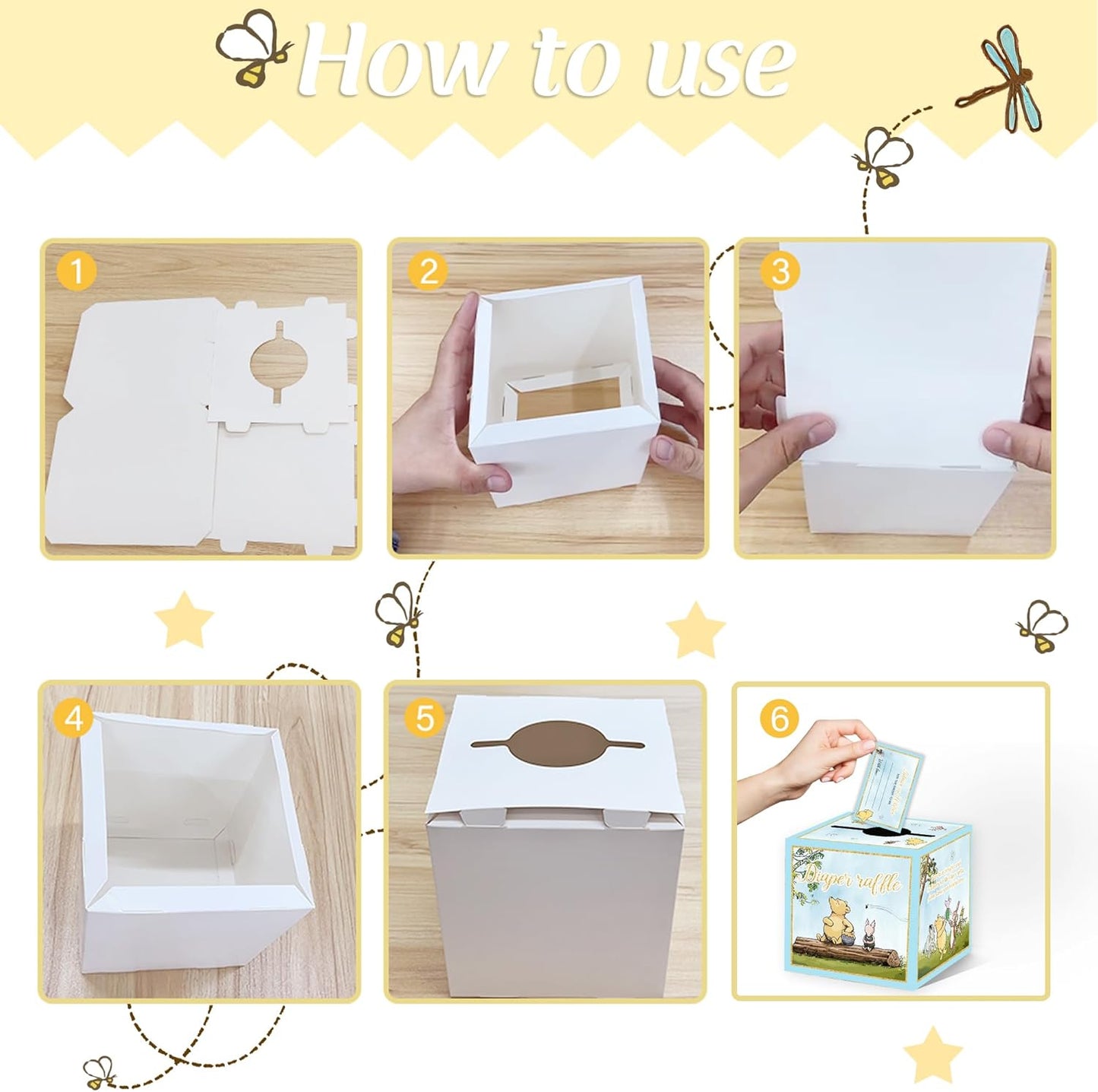 Winnie Baby Shower Decorations-50PCS Winnie Baby Shower Games Cards-Pooh Party Decorations-Baby Shower Diaper Raffle Box-blue