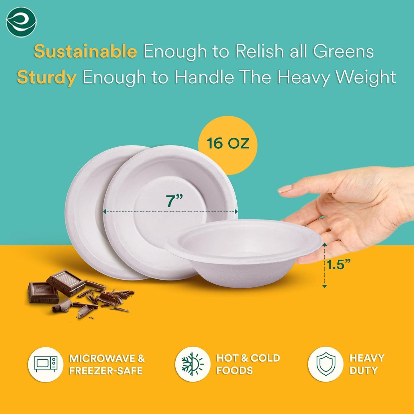 ECO SOUL 100% Compostable 16 Oz Soup Bowls [400-Pack] Disposable dessert bowls I Heavy duty paper bowl I Eco-friendly salad bowl I Biodegradable large Bowls - Pearl White
