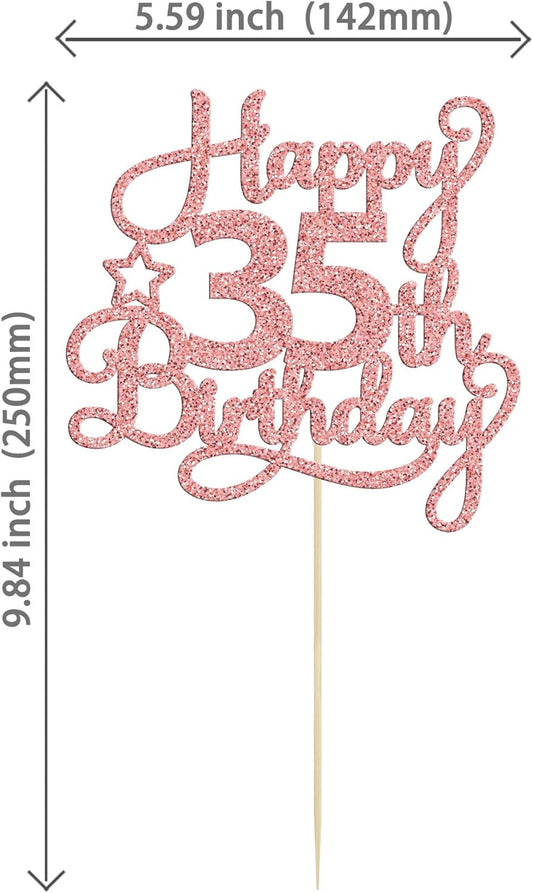 1 Pack Happy 35th Birthday Cake Topper Rose Gold Glitter 35 & Fabulous Cheers to 35 Years Old Birthday Cake Pick for Celebrating 35th Birthday Anniversary Party Cake Decorations Supplies