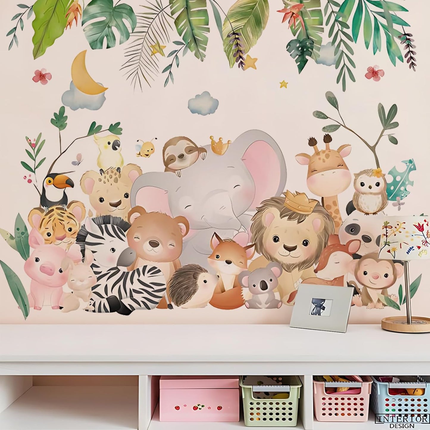 Cute Elephant Lion Panda Door Wall Stickers Baby Nursery Children's Room Wall Decor, Reusable Vinyl, Peel and Stick, Kids Mural Stickers