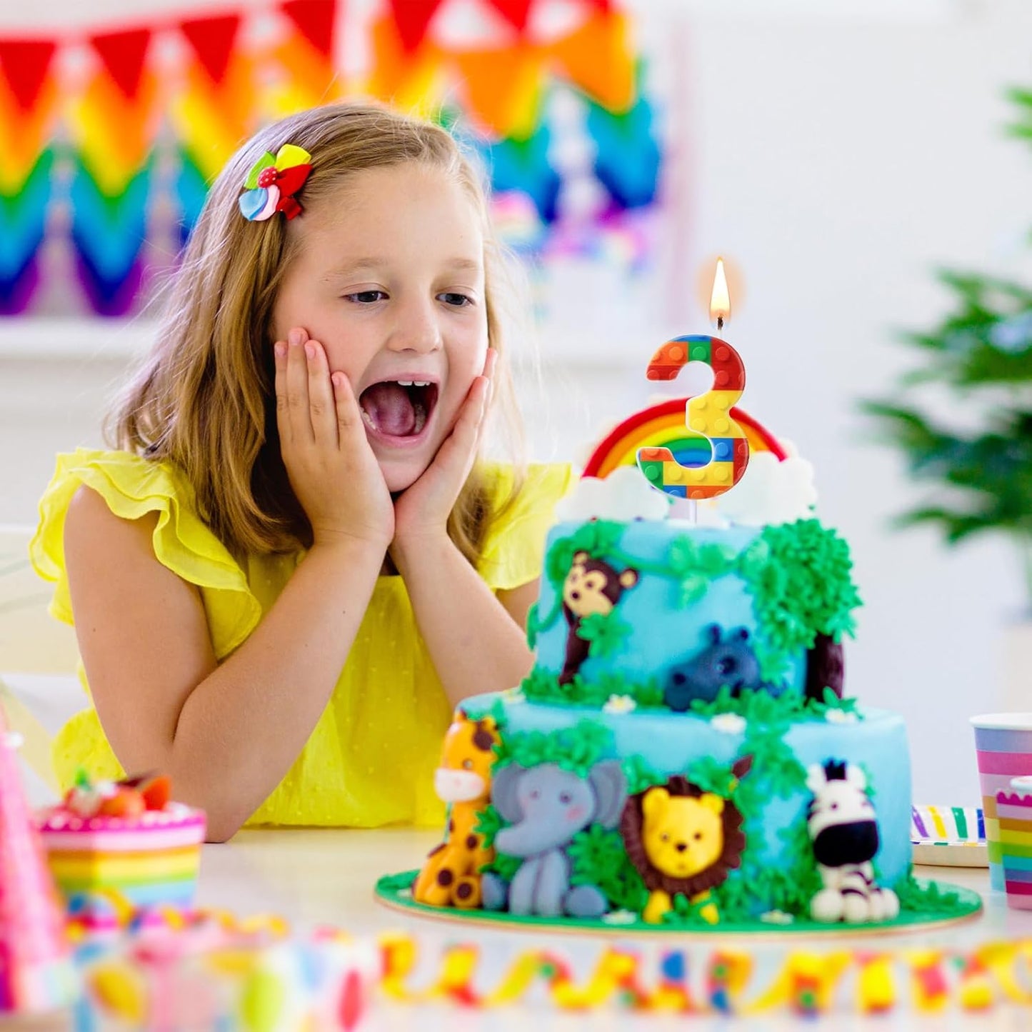 Building Block Number 0-9 Birthday Cake Candle Numeral Birthday Sparkler Candles for Building Block Cake Topper for Party Decorations Supplies(Number 3)