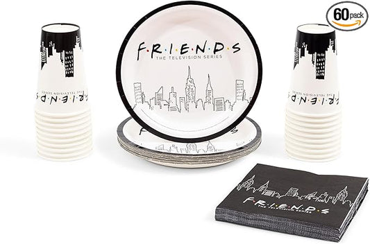 Silver Buffalo Friends the Television Series New York Skyline 60 Pack Partyware Disposable Paper Plates, Napkins, and Cups