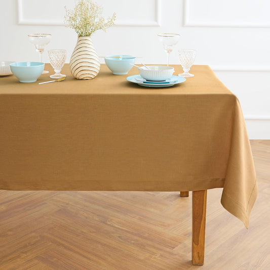 Solino Home Linen Tablecloth 60 x 144 Inch - 100% Pure Linen Caramel Table Cloth for Rectangle Tables - Fete, Machine Washable Tablecloth for Fall, Autumn, Thanksgiving