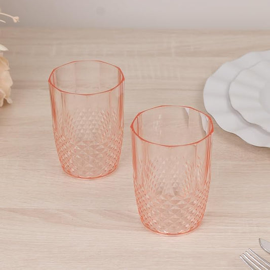 Efavormart 6-Pack Plastic Tumblers, 16oz Unbreakable Drinking Glasses Crystal Cut Style Transparent Blush - Shatterproof Short Cups