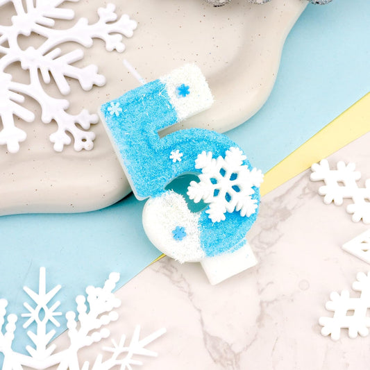 Frozen Birthday Party Decorations, Number 5 Birthday Candle, Frozen Birthday Party Favors, Happy Birthday Candle for Cake, Blue Snowflake Cake Topper Decoration for 5th 5 Year Old Party Favor Supplies