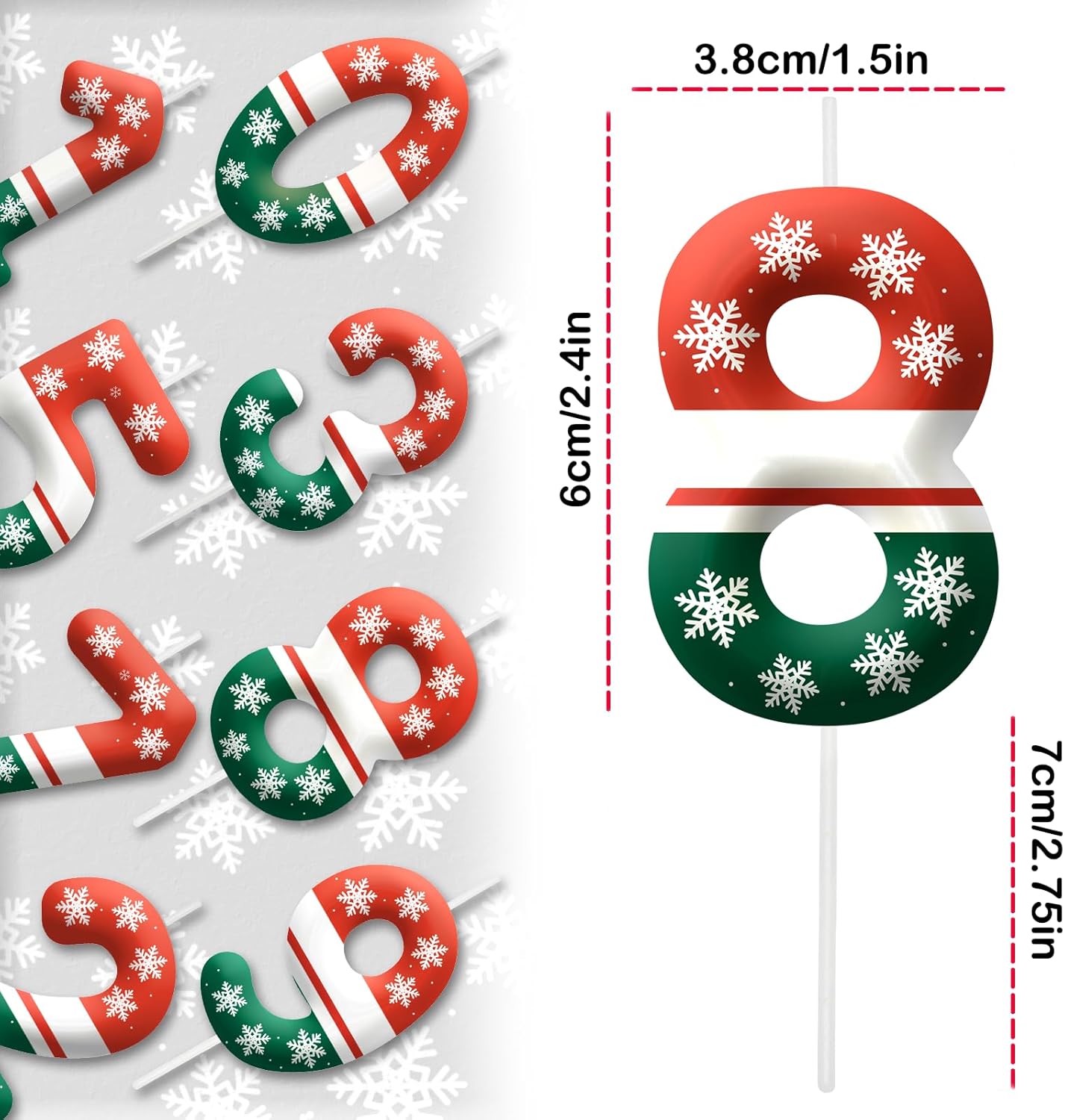 Christmas 8th Birthday Number Candles, Number 8 Candle Cake Toppers for Christmas Themed Parties, 8th Birthday Cake Candles for Boys and Girls, Kids Party Supplies