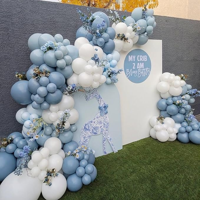Dusty Blue Balloon Arch Kit, 162pcs Dusty Light Blue White and Clear Balloons for Wedding Bridal Shower Baby Shower Gender Reveal Baby Boy Birthday Party Decorations