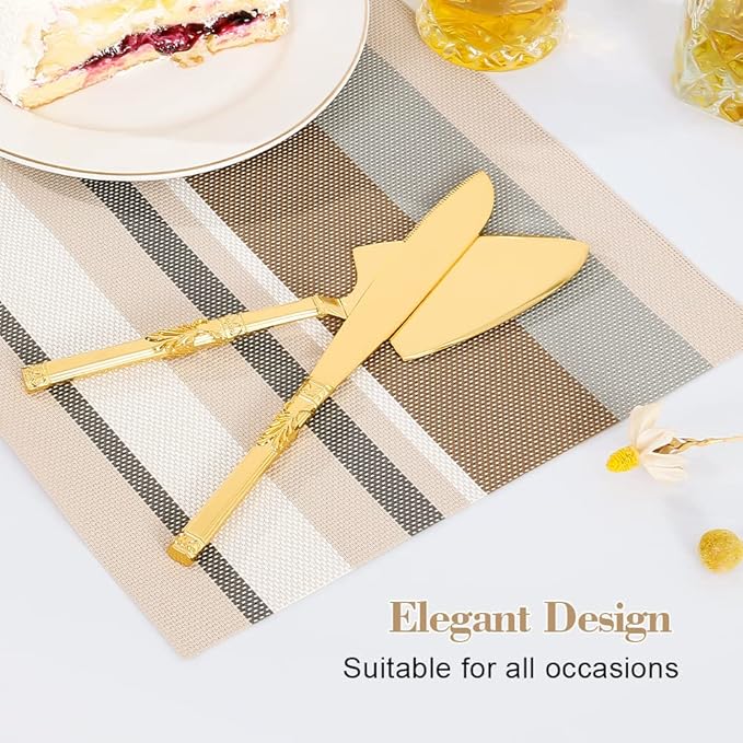 TUKDAK Cake Cutting Set for Wedding, Personalized Gold Cake Knife and Server Set, Custom Cake Serving Set, Engraved Pastry Pie Server Cake Pizza Cutter, Birthday Bridal Gift (F-Classic)