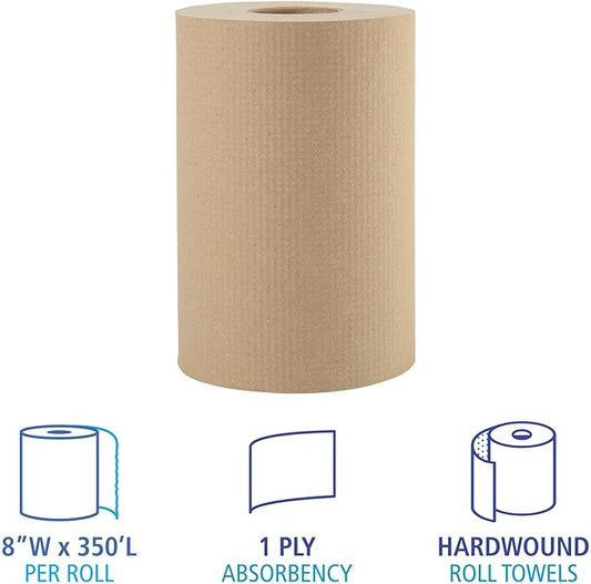 Boardwalk 6252 Hardwound Paper Towels, 8" x 350ft, 1-Ply Natural (Case of 12 Rolls)