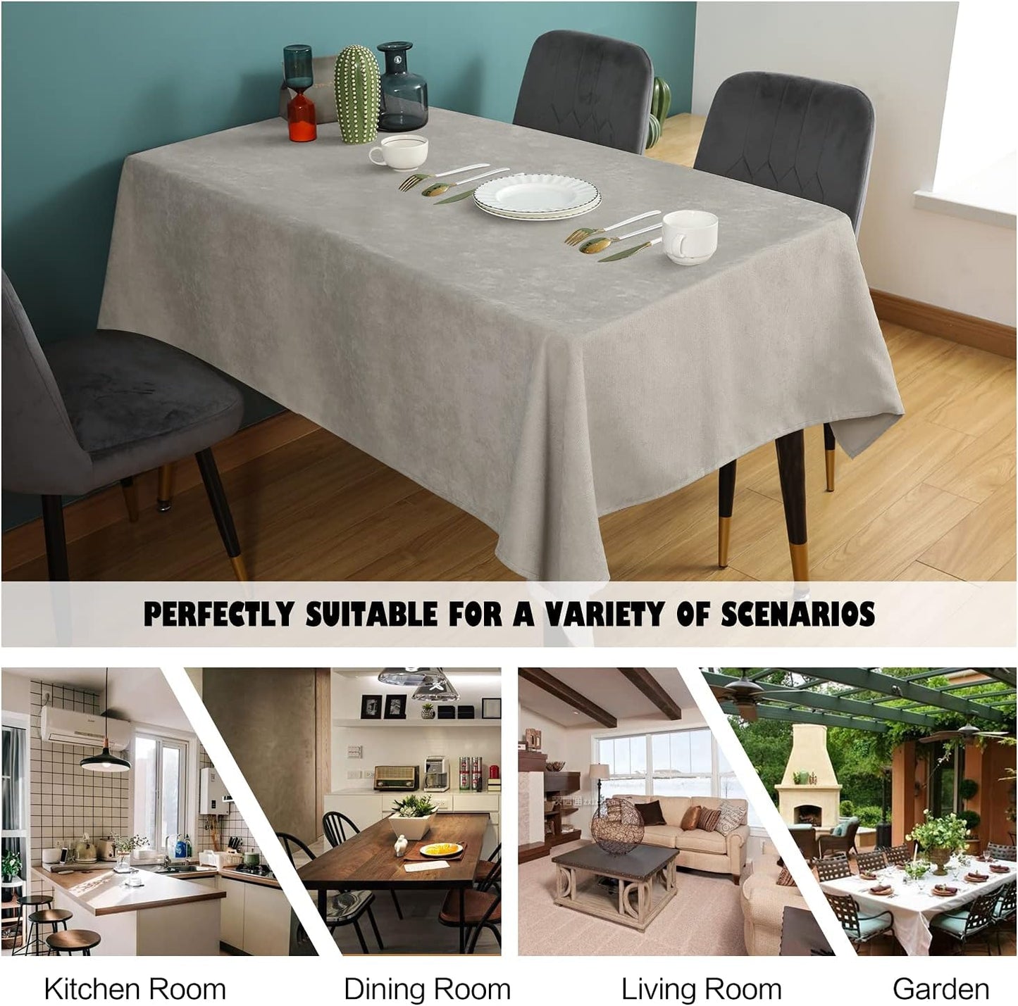 SEASHORE TREE Rectangle Tablecloth Soft-Brushed Fabric Table Cloths 55 x 71 Inch Waterproof Spill-Proof Wipeable Wrinkle Free Dining Table Cover for Buffet Party Wedding Outdoor and Indoor Use, Beige