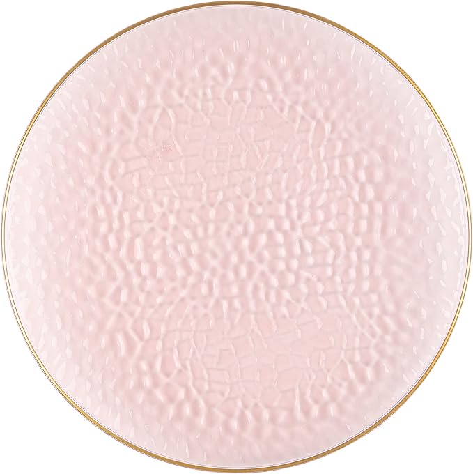 [Pink Hammered With Gold Rim 8 Pack] 13'' Charger Plates Pink Hammered With Gold Rim Plastic Heavy Duty Disposable Dinner Chargers Serveware Dishes Platters Tableware for parties, Weddings
