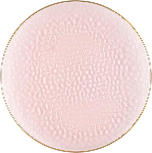 [Pink Hammered With Gold Rim 8 Pack] 13'' Charger Plates Pink Hammered With Gold Rim Plastic Heavy Duty Disposable Dinner Chargers Serveware Dishes Platters Tableware for parties, Weddings