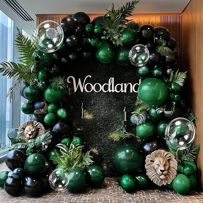 Black Green Balloon Garland Double Stuffed Dark Emerald Green Balloons Clear Bobo Metallic Black Balloon Arch Kit for Christmas New Year Birthday Bridal Shower Graduation Party Decorations