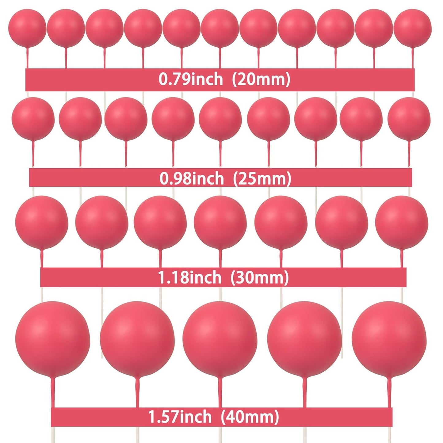 Gyufise 30Pcs Balls Cake Toppers Ball Cake Picks Foam Ball Shaped Cupcake Toppers Mini Balloons Baby Shower Cake Decorations for Wedding Enaggement Bridal Shower Birthday Party Supplies Rose Red