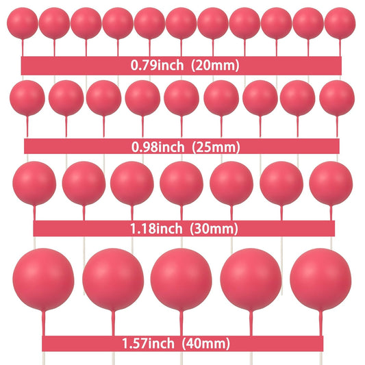 Gyufise 30Pcs Balls Cake Toppers Ball Cake Picks Foam Ball Shaped Cupcake Toppers Mini Balloons Baby Shower Cake Decorations for Wedding Enaggement Bridal Shower Birthday Party Supplies Rose Red