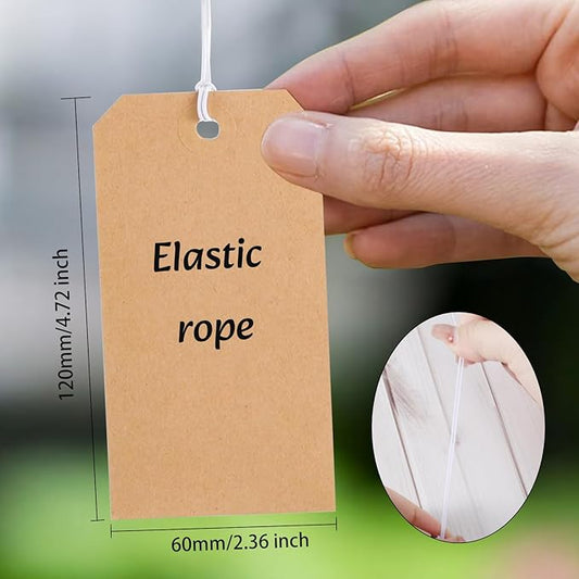 200 Pack Kraft Tags with String Attached,Large Marking Tags Paper Hanging Tags with Elastic Rope Attached,Writable Price Tags Blank Paper Gift Tags for All Occasions