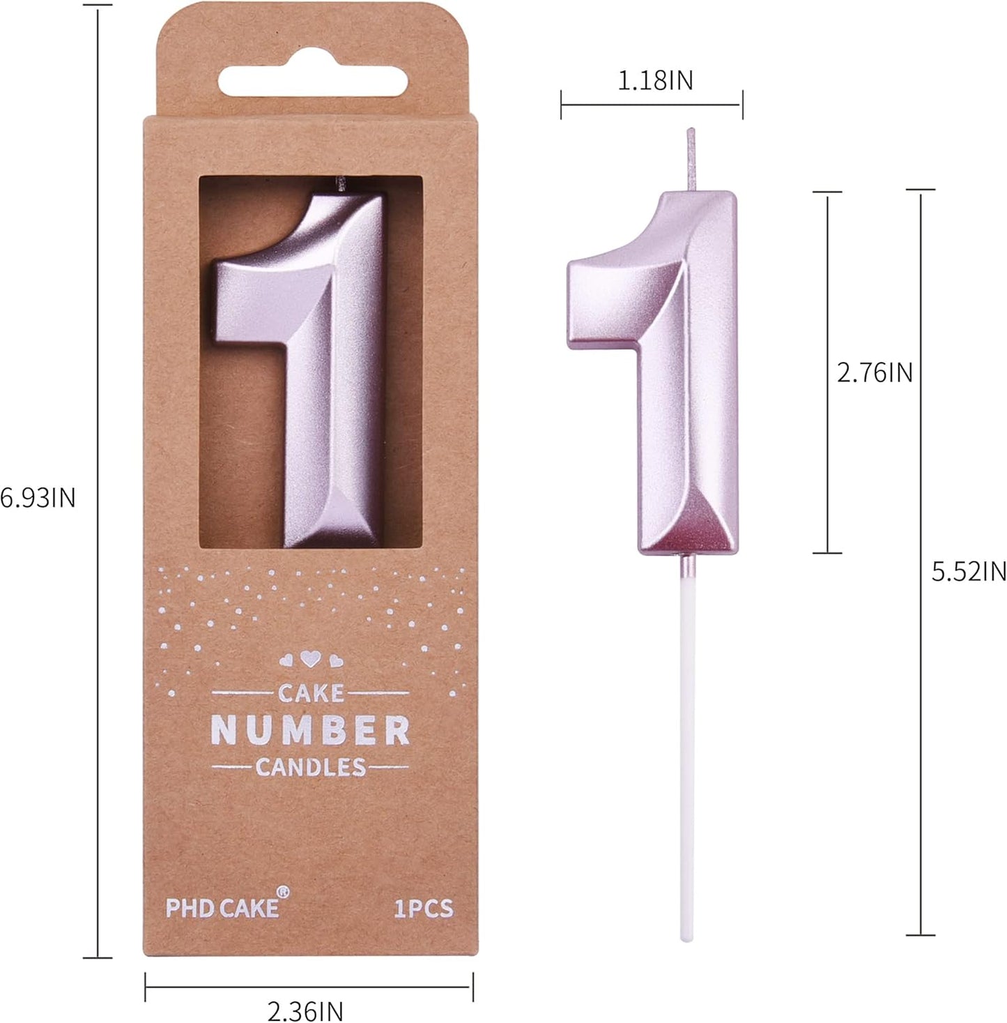 PHD CAKE 2.76 Inch Diamond Rose Gold 1 Number Birthday Candles, Rose Gold Number Candles, Cake Number Candles, Party Celebration