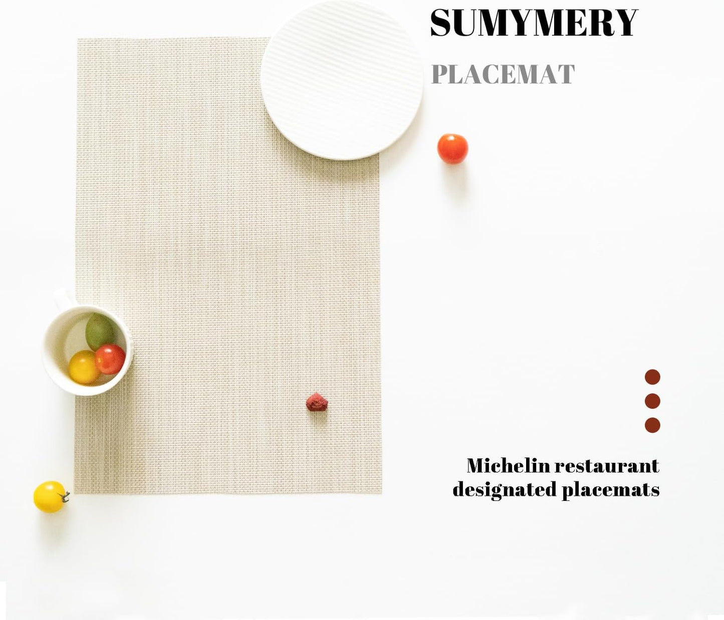 Placemats Set of 8 Vinyl/Plastic Woven Place Mats for Kitchen Table Indoor/Outdoor Washable Placemat Wipeable Dining Table Mats (Beige,8)