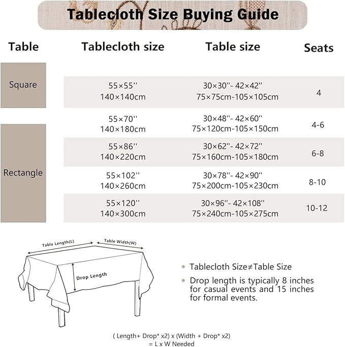 Joyfol Day Rustic Rectangle Table Cloth, Heavy Duty Linen Florals Embroidery Tablecloths, Farmhouse Waterproof Tablecloth, Wrinkle Free Table Cover with Tassels, Coffee Berry, 55''x 120''