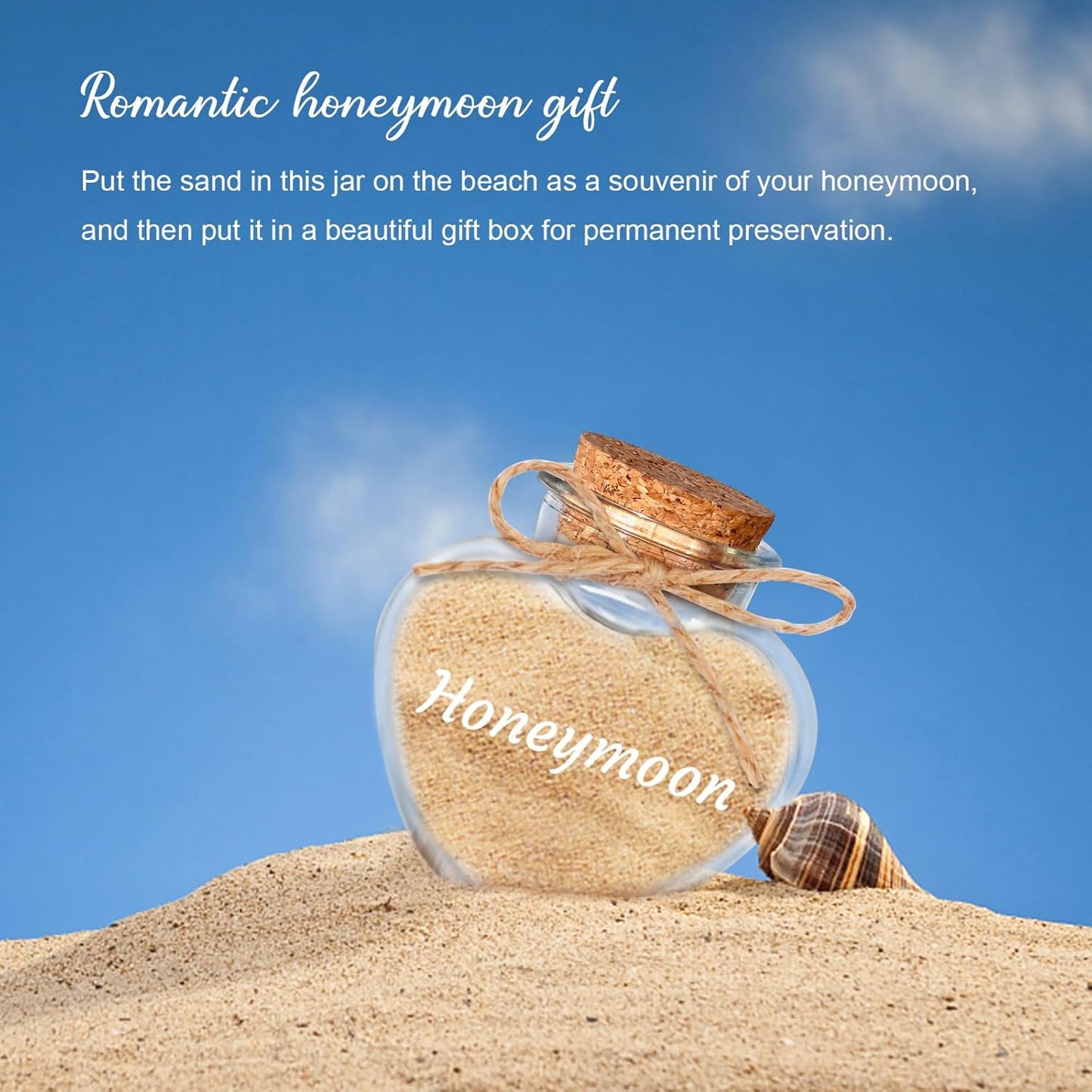 Personalized Heart Glass Honeymoon Sand Keepsake Jar, Custom Name Wedding Gift, Engagement Gift