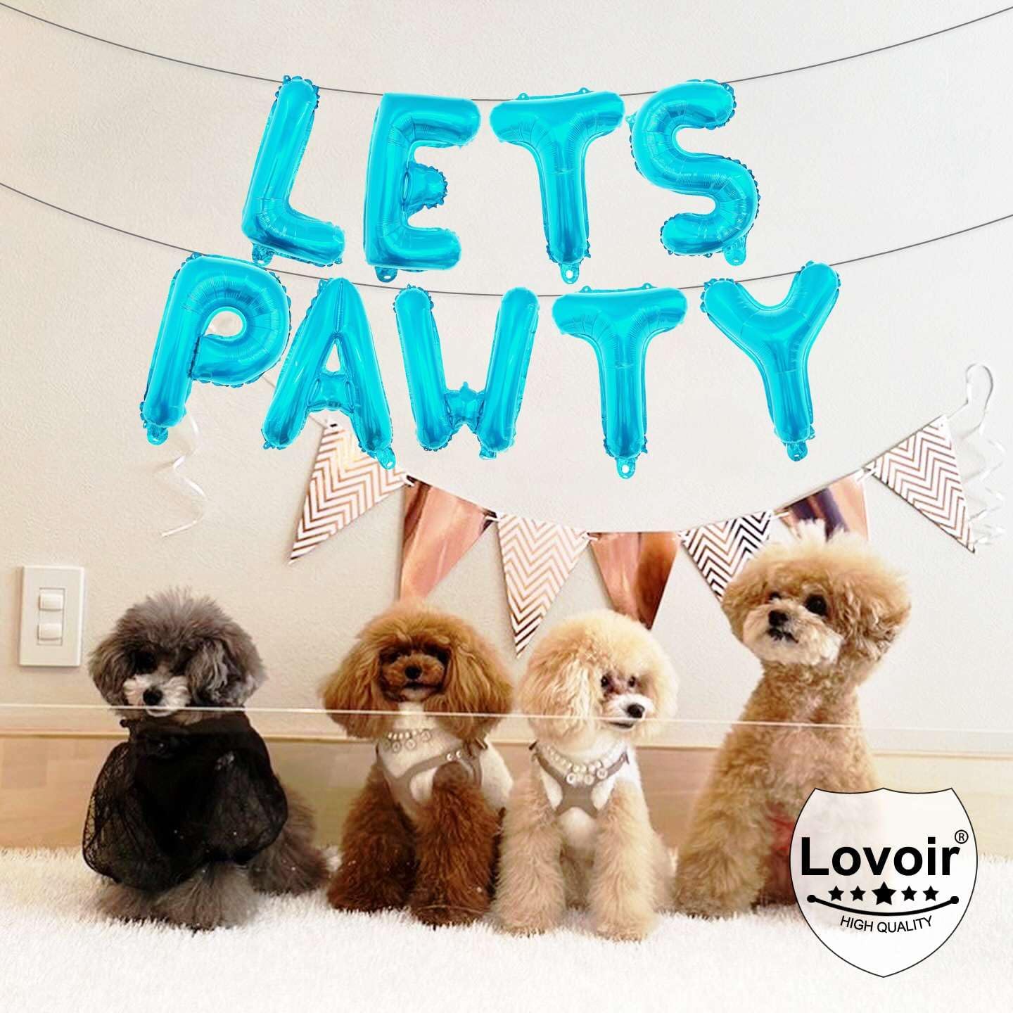 9 Pcs Lets Pawty Balloons Banner 16 Inch, Dog Cat Pet Birthday Letters Sign Lets Pawty Balloons Happy Birthday Banner for Pet Dog Cat Party Supplies Decorations (Pastel Blue)
