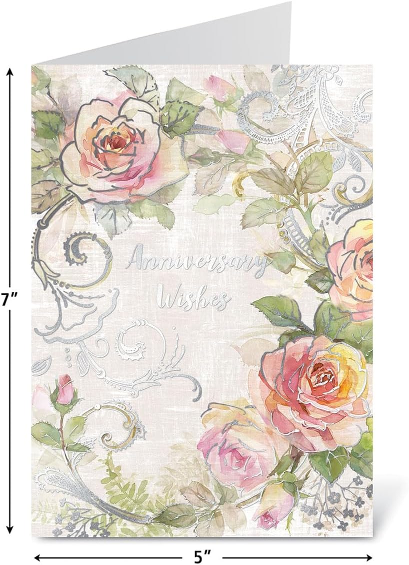 Deluxe Floral Wedding Anniversary Greeting Cards - Set of 8 (4 Designs), 5 x 7 Inches, Anniversary Congratulations to Couple