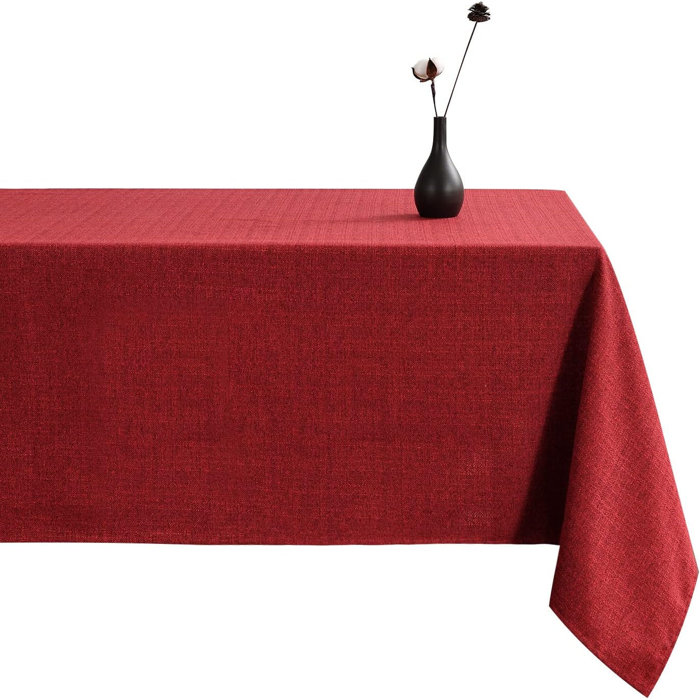 SEASHORE TREE Rectangle Tablecloth Linen Textured Table Cloths 57 x 118 Inch Waterproof Spill-Proof Wipeable Wrinkle Free Dining Table Cover for Buffet Party Wedding Outdoor and Indoor Use, Ruby Red