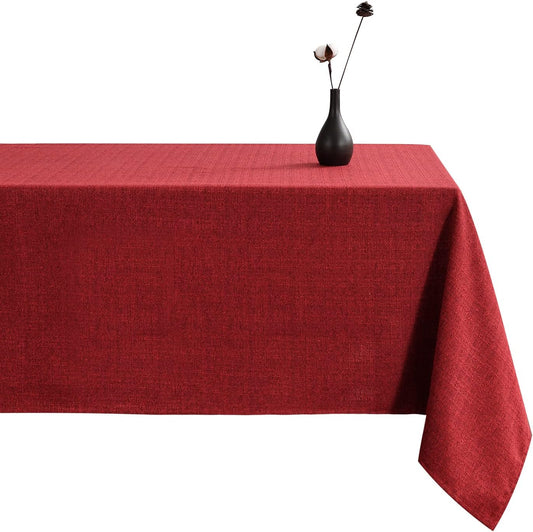 SEASHORE TREE Rectangle Tablecloth Linen Textured Table Cloths 57 x 118 Inch Waterproof Spill-Proof Wipeable Wrinkle Free Dining Table Cover for Buffet Party Wedding Outdoor and Indoor Use, Ruby Red