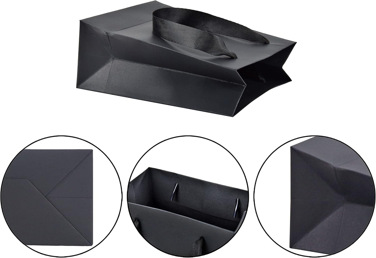 HUAPRINT 30 Pack Black Gift Bags with Ribbon Handles,6x3x7.5 inch Paper Bag Bulk for Shopping Party Favor Merchandise Business Wedding