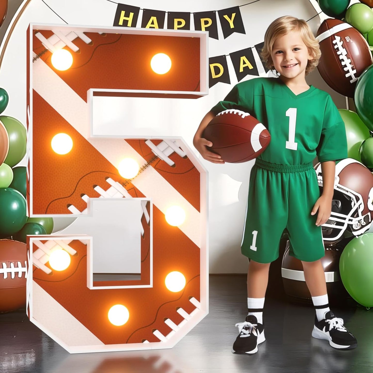 Football 5th-Birthday Decorations Marquee Numbers: Superbowl 3FT Large Light up Number Sign 5 Five Years Year Down Five Old Party Decoration Big Balloon Numbers Decor for Boys and Girls