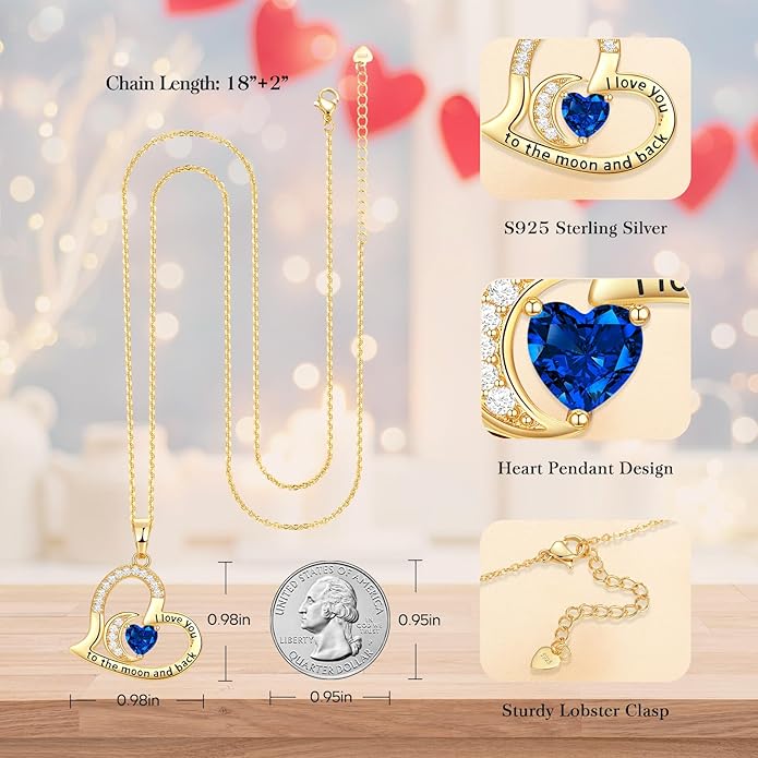 Anniversary Necklace for Women Birthstone Jewelry for Wife Gifts for Her Wife Birthday Gift Ideas Anniversary for Girlfriend I love you to the moon and back Necklaces Filled 925 Sterling Sliver