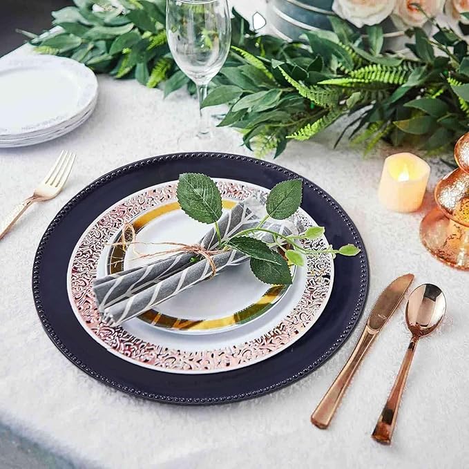 Efavormart 12 pcs 13" Navy Blue Beaded Round Charger Plates for Tabletop Decor Holiday Wedding Catering Event Decoration