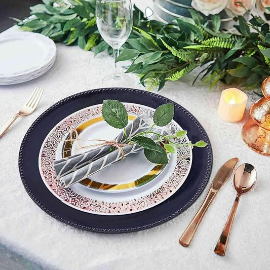 Efavormart 12 pcs 13" Navy Blue Beaded Round Charger Plates for Tabletop Decor Holiday Wedding Catering Event Decoration